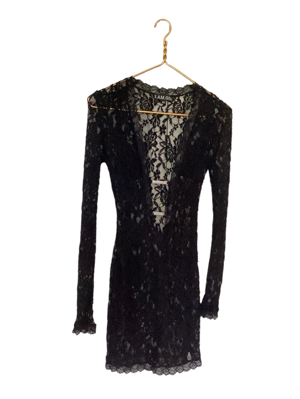 I AM GIA Black Lace Long Sleeve Floral Sheer Mini Dress XS